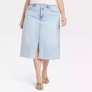 Ava & Viv|Midi A-line denim skirt,light wash,NWT•••Plus size Light Blue Skirt